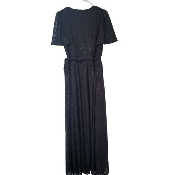 Modcloth Maxi Wrap Dress Size Medium Short Sleeves Gold Embellishment in Black - Picture 3 of 14